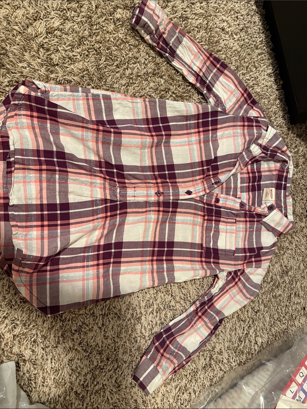 Girls' Purple Plaid Half Button Dress